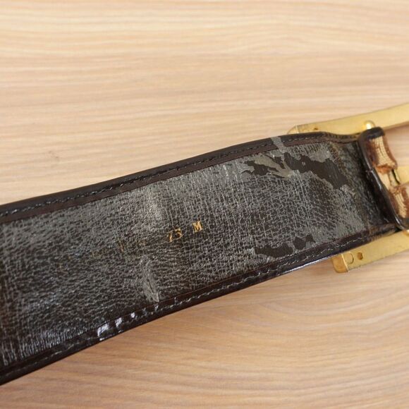 DIOR Belt XS 26 Leather Logo Canvas Brown Gold Buckle Chunky Monogram Diorissimo - Picture 13 of 16